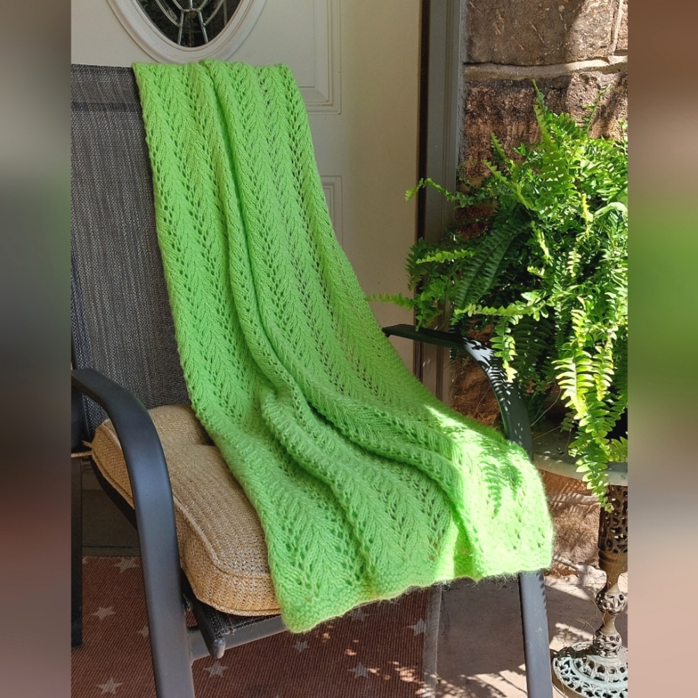 Vintage lime green hand-knit afghan